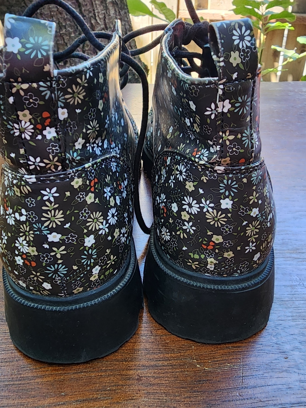 Arizona Jean Co Falcon Black Floral Combat Boots Lug Sole [8] - Picture 8 of 9